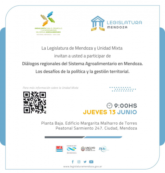imagen Invitan a participar de ‘Diálogos Regionales del Sistema Agroalimentario en Mendoza. Los desafíos de la política y la gestión territorial’ 