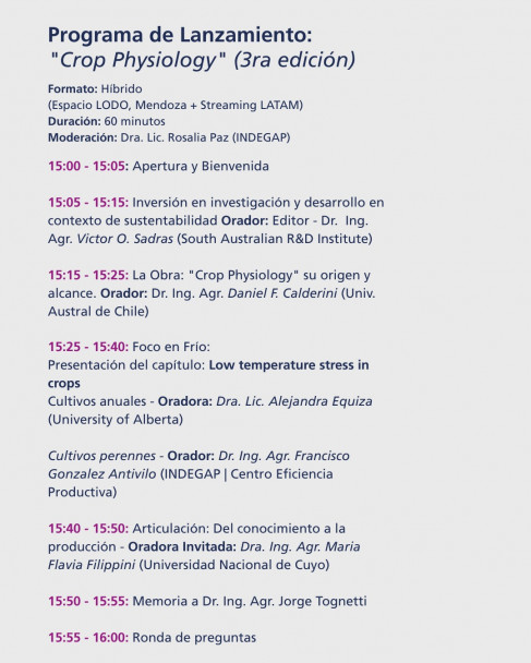 imagen El lanzamiento latinoamericano de la nueva edición de Crop Physiology tendrá lugar en el Espacio Lodo
