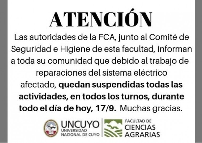 imagen La FCA suspende sus actividades de hoy por reparaciones eléctricas 