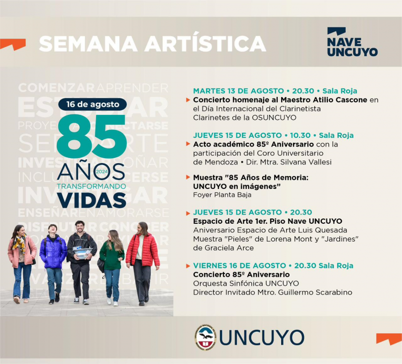 imagen La UNCUYO celebra 85 años de historia con actos y eventos culturales