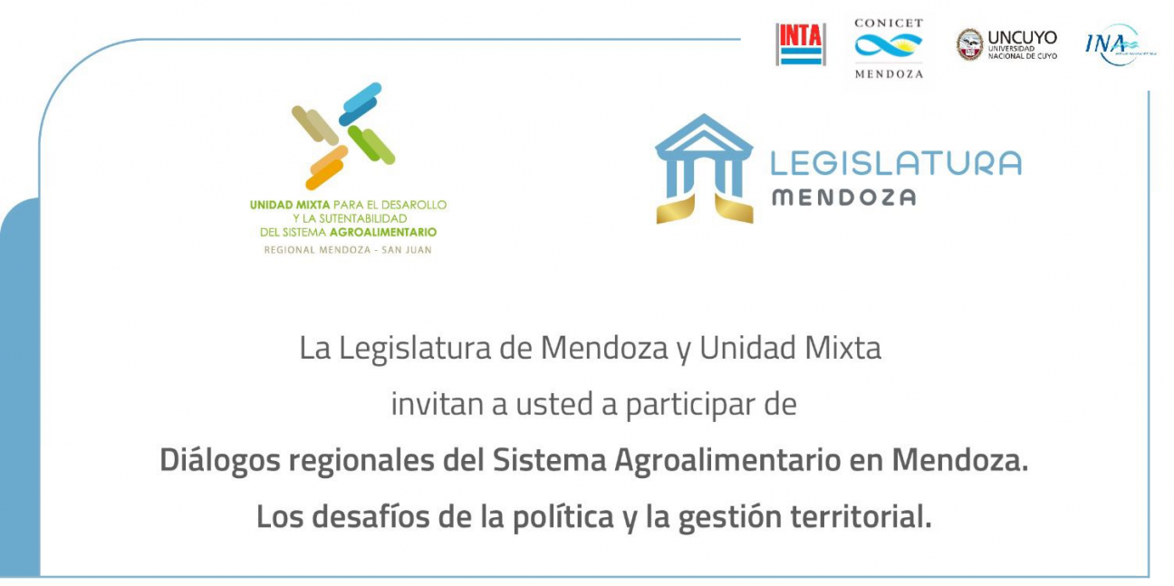 imagen Invitan a participar de ‘Diálogos Regionales del Sistema Agroalimentario en Mendoza. Los desafíos de la política y la gestión territorial’