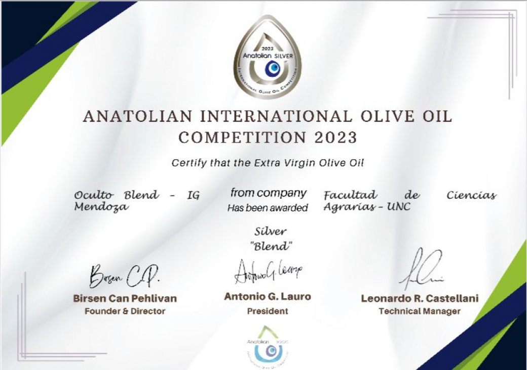 imagen El aceite de oliva Blend, marca Oculto de Ciencias Agrarias, obtuvo medalla de plata en Turquía 