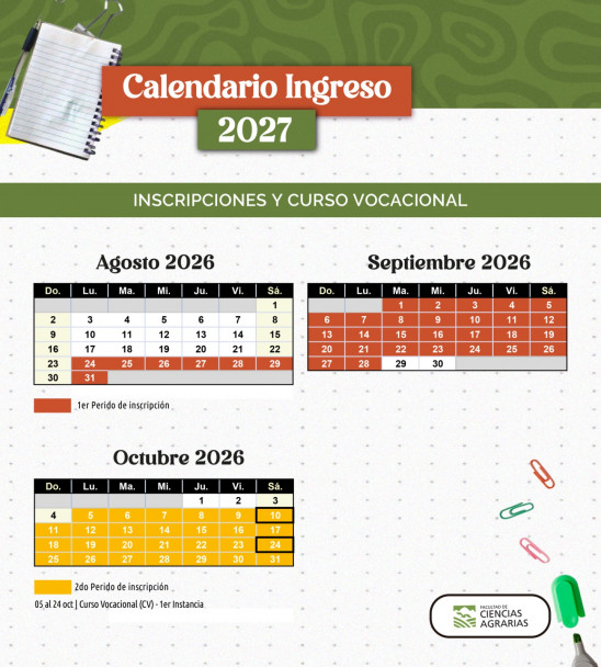 imagen Calendario Ingreso 2027 - Curso Vocacional