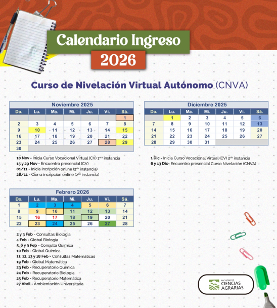 imagen Calendario Ingreso 2026 - CNVA